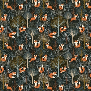 Cute Woodland Fox - Dark Jungle Green  - small scale