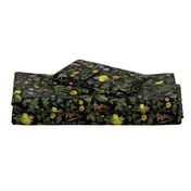 Antiqued Reconstructed Hand Painted Scientific Plant Studies, Dark Green Wildflowers Meadow black