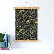 Antiqued Reconstructed Hand Painted Scientific Plant Studies Wildflowers Meadow Double layerblack