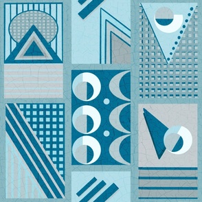ocean blues, Memphis ignite geometric with crackle overlay mid century modern large