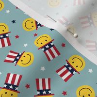(small scale) Stars and Stripes Happy Face - Uncle Sam hat - dusty blue - LAD23