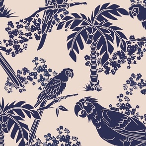 Parrot Jungle in Ecru and Navy