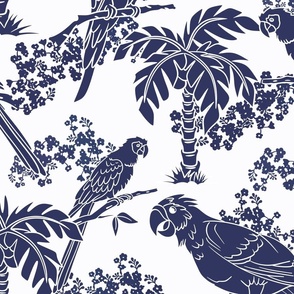 Parrot Jungle in White and Navy