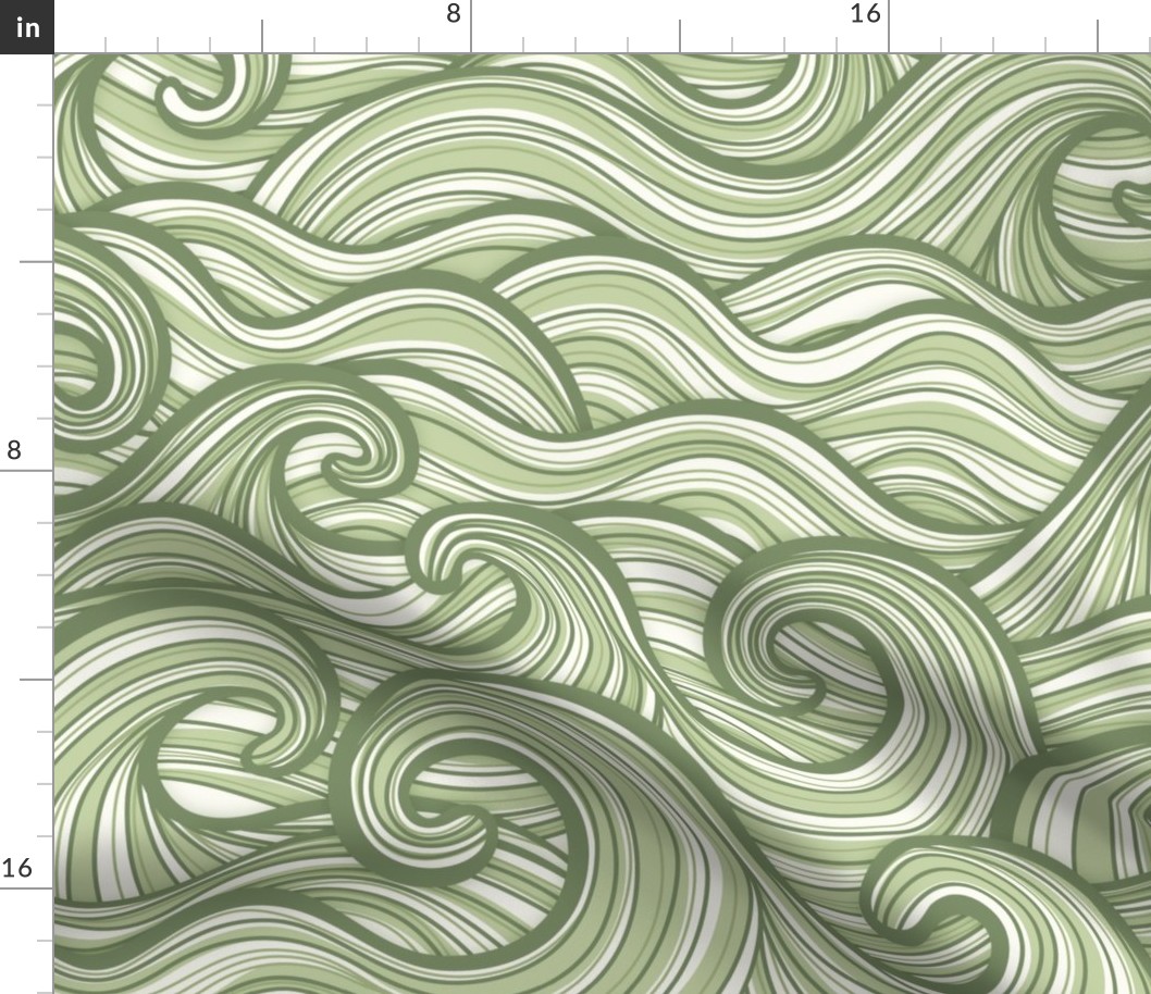Caribbean Sea- Ocean Waves- California Summer Beach- Hawaii Surf- Wallpaper- Earthy Green Wallpaper-  Sage Green- Large
