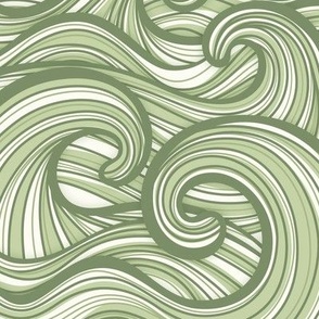 Caribbean Sea- Ocean Waves- California Summer Beach- Hawaii Surf- Wallpaper- Earthy Green Wallpaper-  Sage Green- Medium