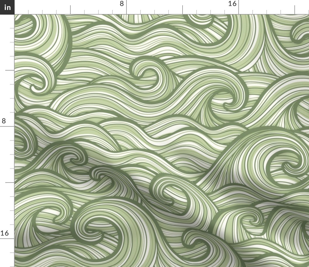 Caribbean Sea- Ocean Waves- California Summer Beach- Hawaii Surf- Wallpaper- Earthy Green Wallpaper-  Sage Green- Medium