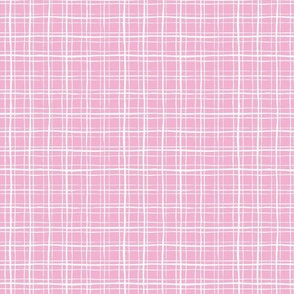 Bubblegum pink and white drawn grid plaid - coordinate to flamingo beach party - medium
