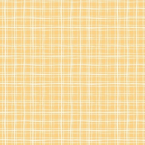Yellow and white drawn grid plaid - coordinate to flamingo beach party - medium