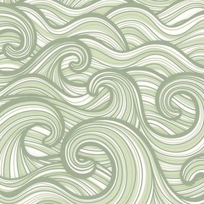 Caribbean Sea- Ocean Waves- California Summer Beach- Hawaii Surf- Wallpaper- Soft Earthy Green Wallpaper- Pastel Sage Green- Small