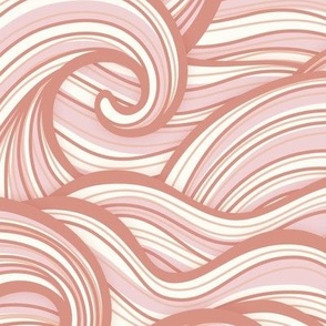 Caribbean Sea- Ocean Waves- California Summer Beach- Hawaii Surf- Soft Pink Wallpaper-  Coral- Flamingo- Rose- Large