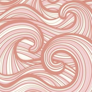 Caribbean Sea- Ocean Waves- California Summer Beach- Hawaii Surf- Soft Pink Wallpaper-  Coral- Flamingo- Rose- Medium