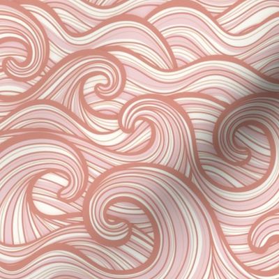 Caribbean Sea- Ocean Waves- California Summer Beach- Hawaii Surf- Soft Pink Wallpaper-  Coral- Flamingo- Rose- Small