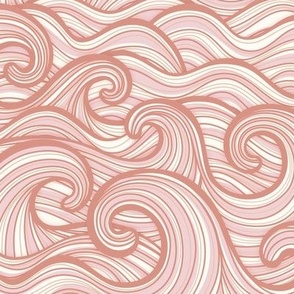 Caribbean Sea- Ocean Waves- California Summer Beach- Hawaii Surf- Soft Pink Wallpaper-  Coral- Flamingo- Rose- Small