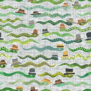 Snakes with Hats - Medium Scale - Grey Background Papercut Collage Hand painted Kid design
