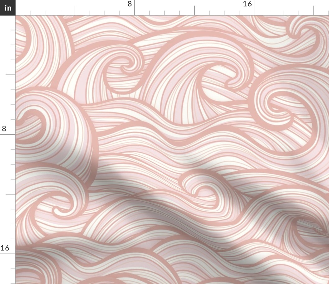 Caribbean Sea- Ocean Waves- California Summer Beach- Hawaii Surf- Light Soft Pink Wallpaper- Baby Girl- Nursery Wallpaper-  Coral- Flamingo- Rose- Large