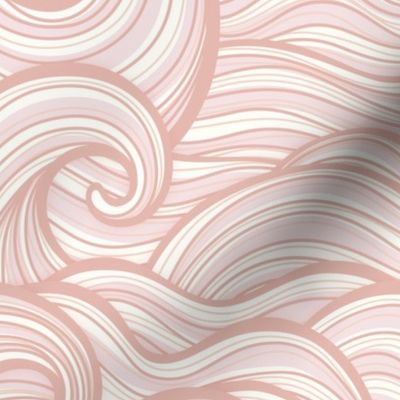 Caribbean Sea- Ocean Waves- California Summer Beach- Hawaii Surf- Light Soft Pink Wallpaper- Baby Girl- Nursery Wallpaper-  Coral- Flamingo- Rose- Medium