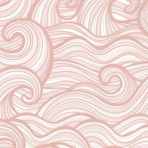Caribbean Sea- Ocean Waves- California Summer Beach- Hawaii Surf- Light Soft Pink Wallpaper- Baby Girl- Nursery Wallpaper-  Coral- Flamingo- Rose- Small