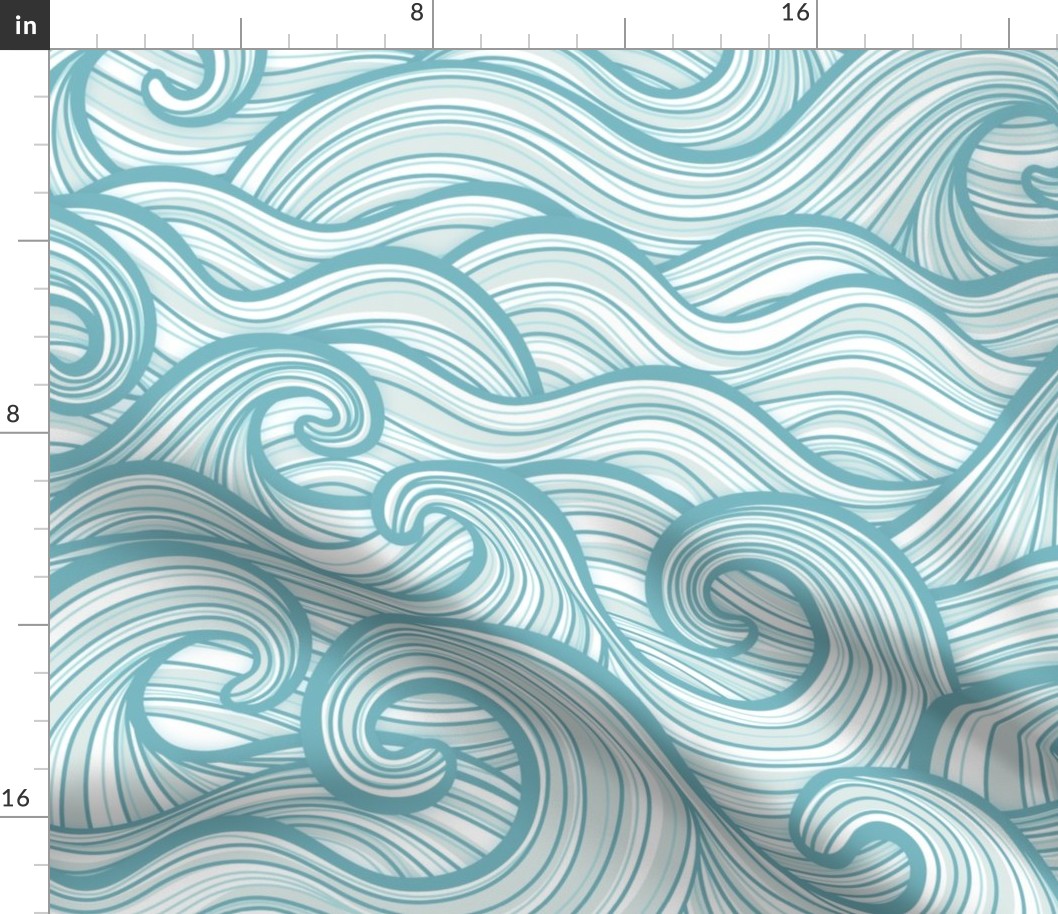 Caribbean Sea- Ocean Waves- California Summer- Hawaii Surf- Light Turquoise Blue Wallpaper- Coastal Grandma- Large