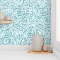 Caribbean Sea- Ocean Waves- California Summer- Hawaii Surf- Light Turquoise Blue Wallpaper- Coastal Grandma- Medium