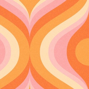 groovy psychedelic swirl retro vintage wallpaper 24 jumbo scale 60s 70s orange pink by Pippa Shaw