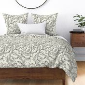 Chintz floral in black and eggshell minimalist- large scale