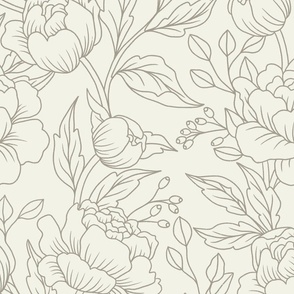 Chintz floral in grey minimalist- large scale