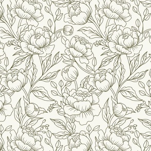 Chintz floral in green minimalist- medium scale