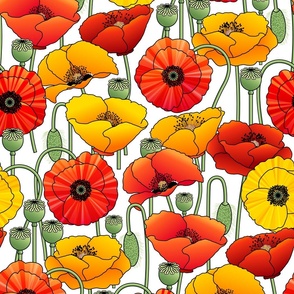 Colorful Modern Poppy Flowers // Medium Scale - 358 DPI