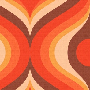 groovy psychedelic swirl retro vintage wallpaper 24 jumbo scale 60s 70s red hot orange by Pippa Shaw