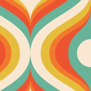 groovy psychedelic swirl retro vintage wallpaper 24 jumbo scale 60s 70s turquoise red by Pippa Shaw