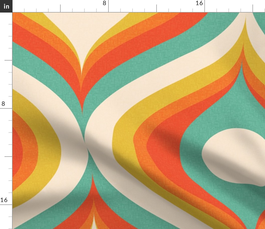 groovy psychedelic swirl retro vintage wallpaper 24 jumbo scale 60s 70s turquoise red by Pippa Shaw