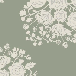Creme flower bouquet damask on green_Standard Scale 