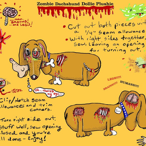 Zombie Dachshund Dog Dollie Plushie Doll cut and sew