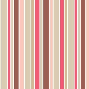 Brown Cream, White, Pink and Beige Stripes