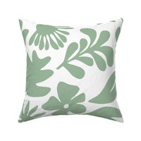 Tropical Foliage - Bold Retro Jungle, Medium Scale, Sage Green on White