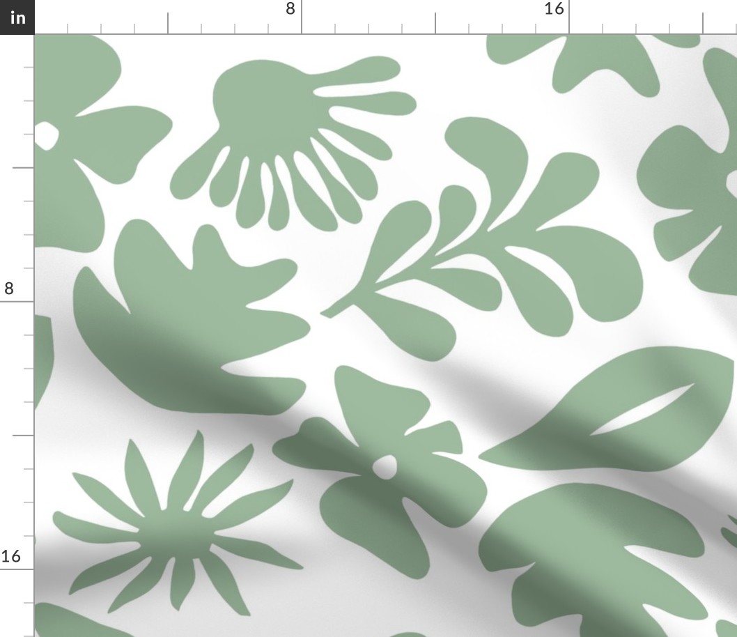 Tropical Foliage - Bold Retro Jungle, Medium Scale, Sage Green on White