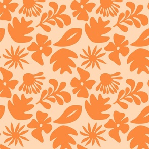 Tropical Foliage - Bold Retro Jungle, Medium Scale, Orange on Peach