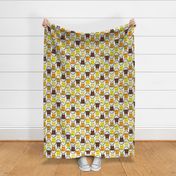 cats - figaro cat autumn - geometric cat - cat fabric and wallpaper