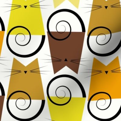 cats - figaro cat autumn - geometric cat - cat fabric and wallpaper