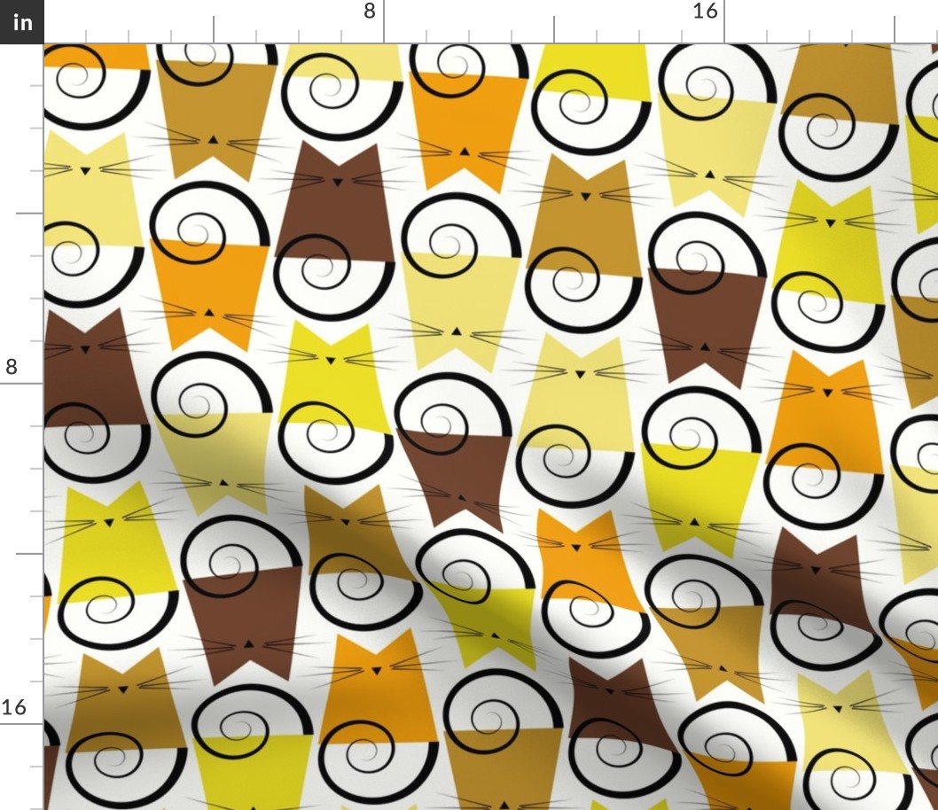 cats - figaro cat autumn - geometric cat - cat fabric and wallpaper