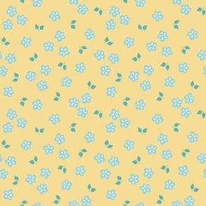 Scattered blue flowers on yellow