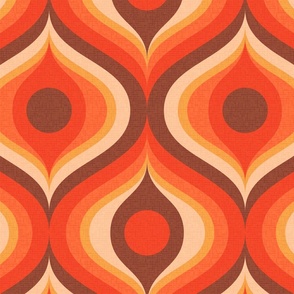groovy psychedelic swirl retro vintage wallpaper 12 extra large scale 60s 70s red hot orange by Pippa Shaw