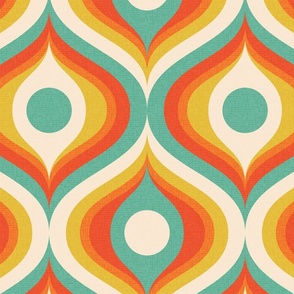 groovy psychedelic swirl retro vintage wallpaper 12 extra large scale 60s 70s turquoise red by Pippa Shaw