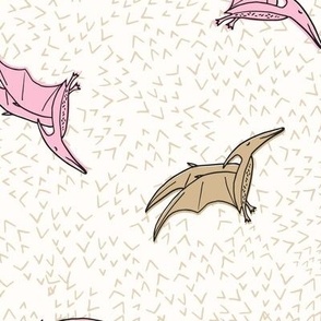 Pink and Tan Pterodactyl Dinosaurs on a Cream Background 12in