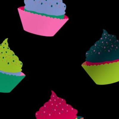 Multi Color Cupcakes on Black Rainbow Neon Baking Sweets 