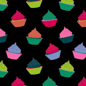 Multi Color Cupcakes on Black Rainbow Neon Baking Sweets 