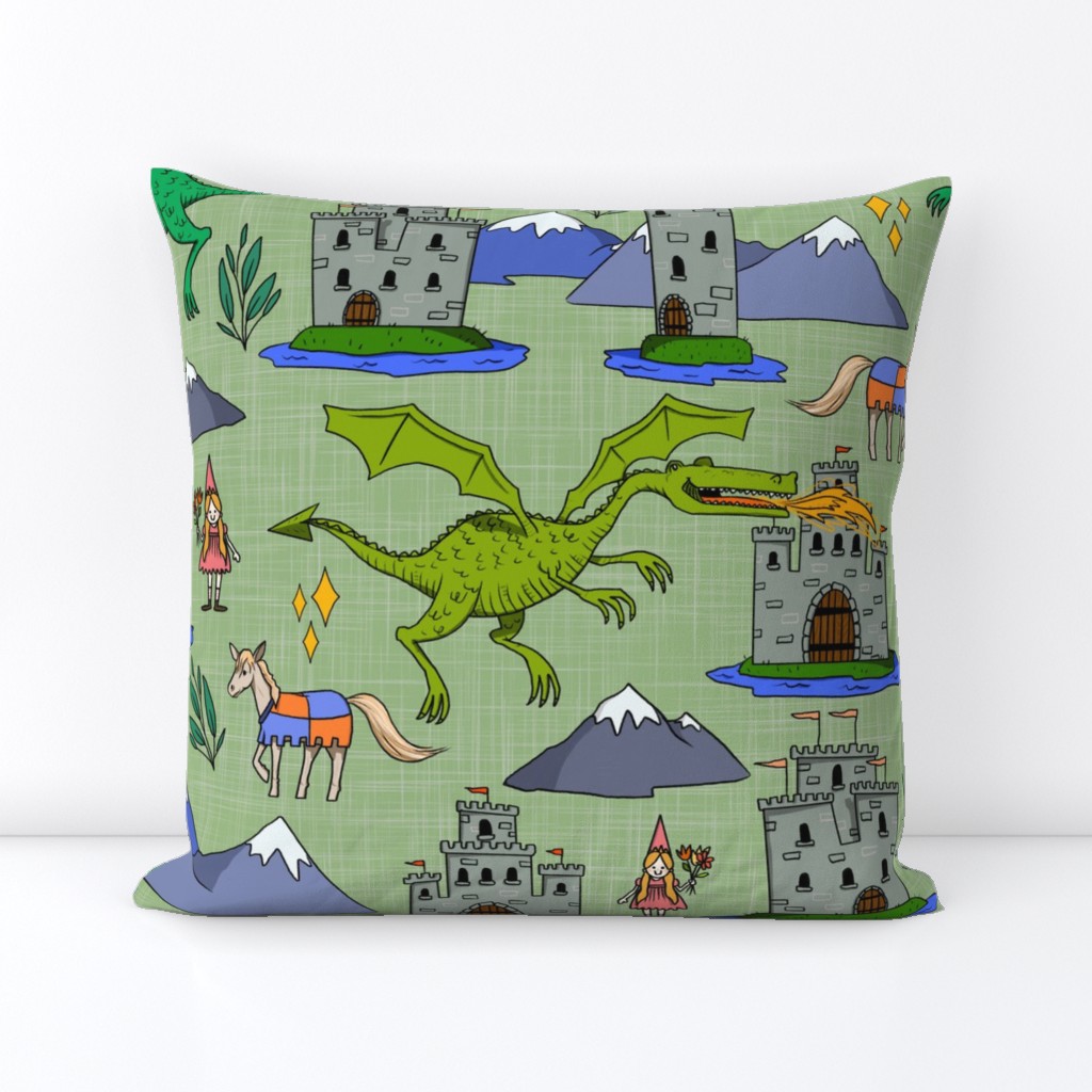 Medium / Dragons Castles and Princesses / Cute Medieval Castle with a Dragon and a Princess