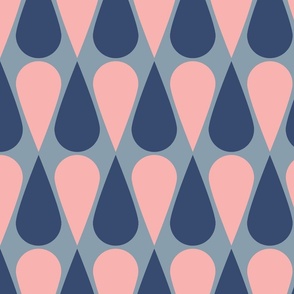 Water drop mid mod - midcentury modern wallpaper - pink and blue geometric waterdrops 