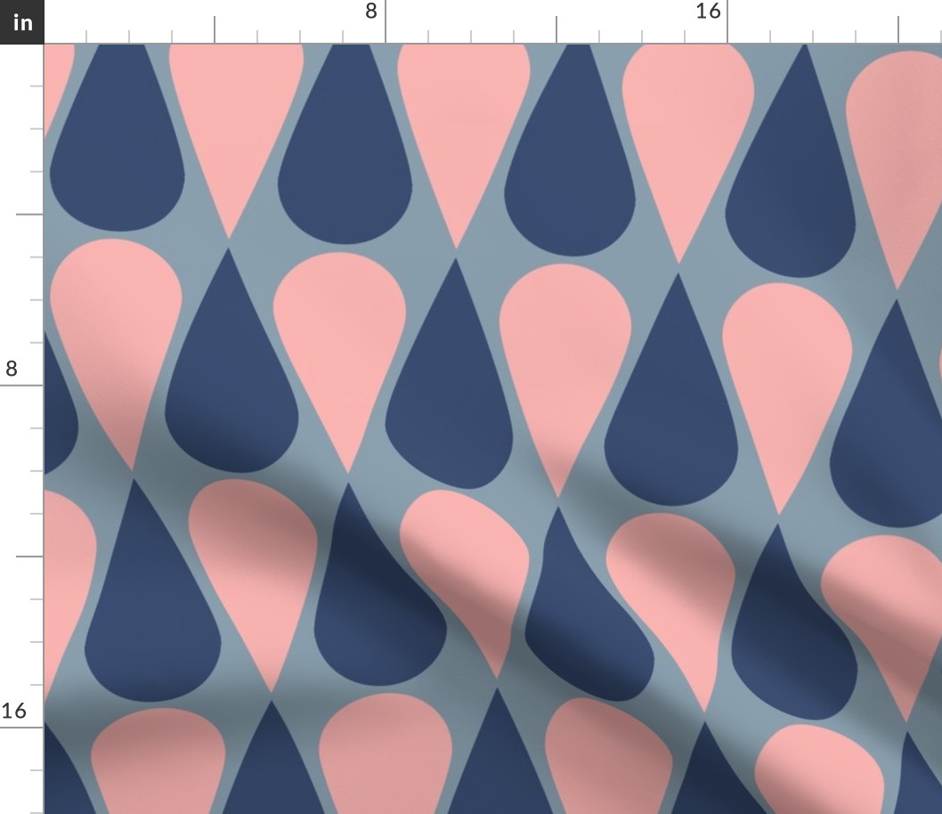 Water drop mid mod - midcentury modern wallpaper - pink and blue geometric waterdrops 