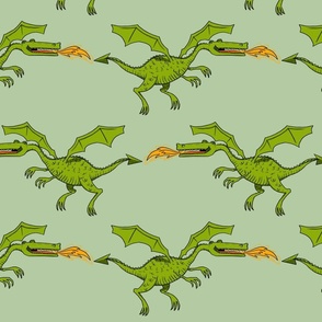 Medium / Rows of Dragons on Green